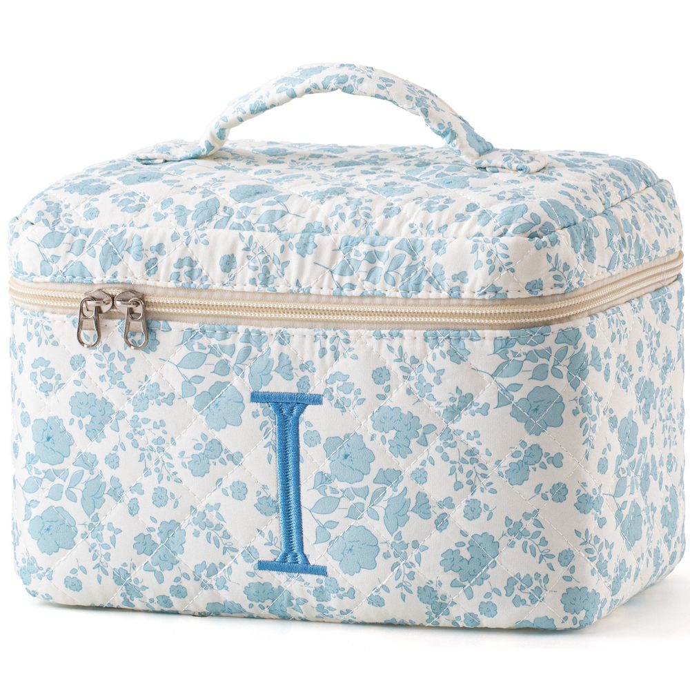 Initial Makeup Bag, Quilted Makeup Bag, Cotton Large Travel Makeup Bag, Cute😉